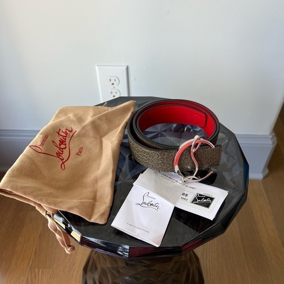 CHRISTIAN LOUBOUTIN Reversible Logo Croc-Embossed Leather Belt - Picture 6 of 10